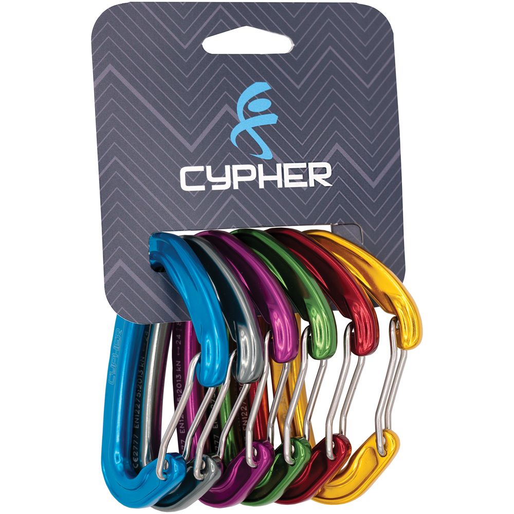 Cypher Ceres II Wire Gate Carabiners – 6 Pack (Six Colors) | Ultralight Trad Climbing Carabiners